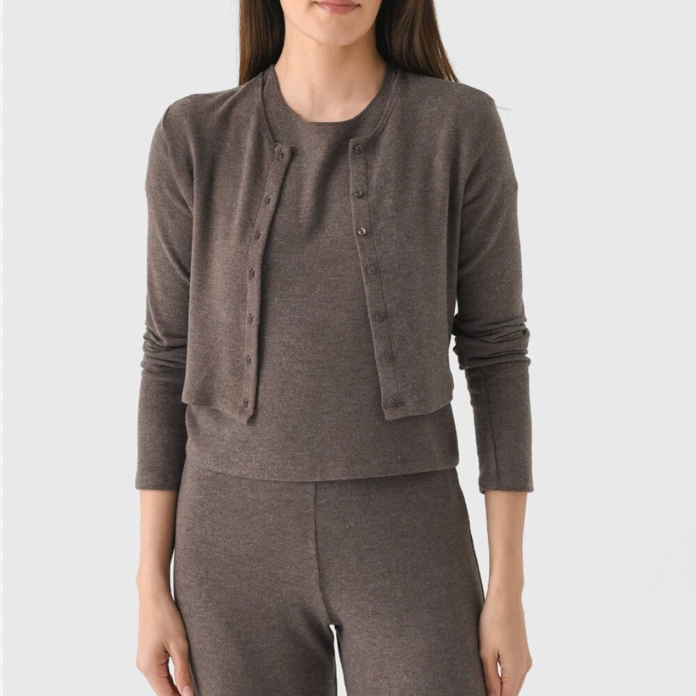 Lauren Crop Cardigan II & Tank Set XL Root Ribbed Lounge